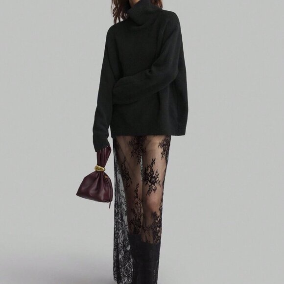 Black Sexy Women's Long See-Through Lace maxi Skirt - Picture 2 of 8